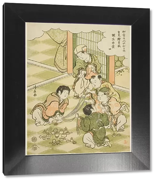 No. 4: Chinese boys playing a raffle game, from the series 'Children Say This is... c. 1791. Creator: Torii Kiyonaga
