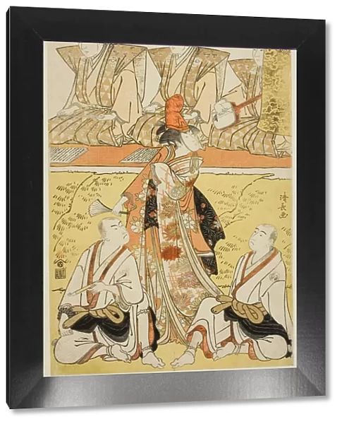 The Actors Segawa Kikunojo III as Koito, Sawamura Sojuro III as the monk Sainenbo, and Ich... 1783. Creator: Torii Kiyonaga