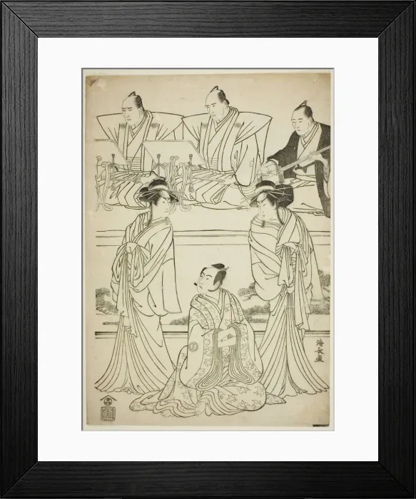 Framed Print : The Actors Segawa Kikunojo III as the ghost of Yatsuhashi, Sawamura Sojuro III as Soga no... 1783. Creator: Torii Kiyonaga Framed Print : The Actors Segawa Kikunojo III as the ghost of Yatsuhashi, Sawamura Sojuro III as Soga no... 1783. Creator: Torii Kiyonaga