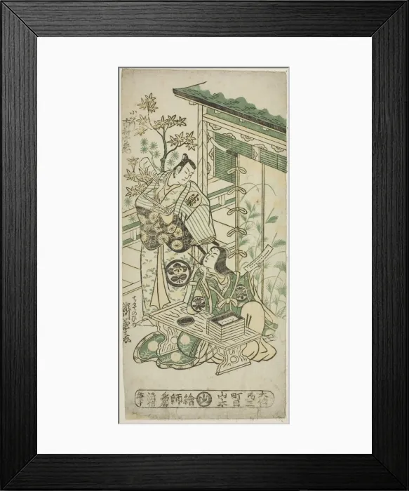 Framed Print : The Actors Ichimura Uzaemon VIII as Oguri Hangan and Segawa Kikunojo I as Terute no Mae in... 1747. Creator: Torii Kiyonobu II Framed Print : The Actors Ichimura Uzaemon VIII as Oguri Hangan and Segawa Kikunojo I as Terute no Mae in... 1747. Creator: Torii Kiyonobu II