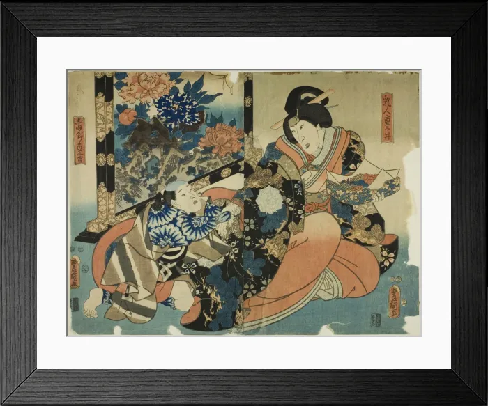 Framed Print : The actors Nakamura Tomijuro II as the wet nurse Shigenoi and Ichimura Uzaemon XIII as Jin... 1854. Creator: Utagawa Kunisada Framed Print : The actors Nakamura Tomijuro II as the wet nurse Shigenoi and Ichimura Uzaemon XIII as Jin... 1854. Creator: Utagawa Kunisada