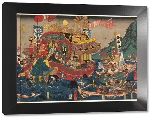 The Utter Defeat of the Taira Clan in the Great Genpei War at Akama Bay in Nagato... c. 1845. Creator: Utagawa Kuniyoshi