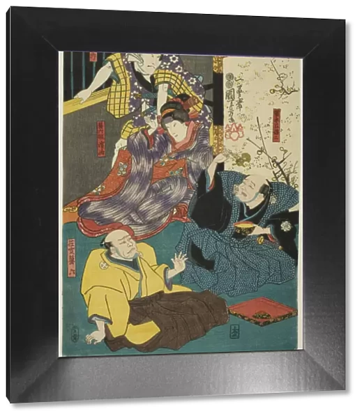 The actors Arashi Kichisaburo III as Aboshi Samojiro, Onoe Kikugoro II as Hamaji, Nakam... c. 1852. Creator: Utagawa Kuniyoshi