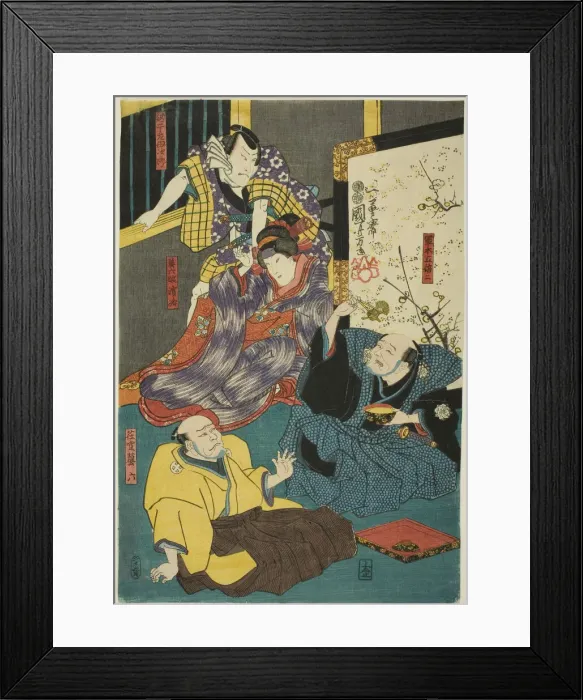 Framed Print : The actors Arashi Kichisaburo III as Aboshi Samojiro, Onoe Kikugoro II as Hamaji, Nakam... c. 1852. Creator: Utagawa Kuniyoshi Framed Print : The actors Arashi Kichisaburo III as Aboshi Samojiro, Onoe Kikugoro II as Hamaji, Nakam... c. 1852. Creator: Utagawa Kuniyoshi