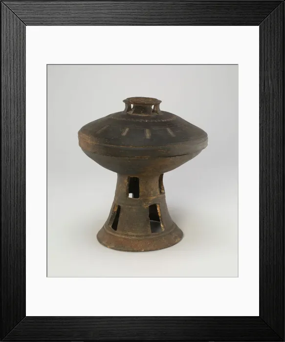 Framed Print : Covered Stem Bowl with Openwork Decoration, Korea, Three Kingdoms period... 5th / 6th century. Creator: Unknown Framed Print : Covered Stem Bowl with Openwork Decoration, Korea, Three Kingdoms period... 5th / 6th century. Creator: Unknown