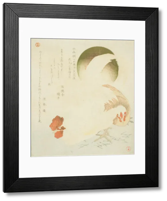 Framed Print : Cock, Hen, and Rising Sun, from the series Seven Bird-and-flower Prints for the Fuyo... c. 1810. Creator: Kubo Shunman Framed Print : Cock, Hen, and Rising Sun, from the series Seven Bird-and-flower Prints for the Fuyo... c. 1810. Creator: Kubo Shunman