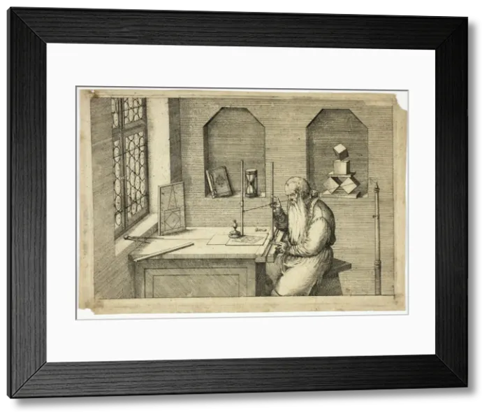 Framed Print : Portrait of Wenzel Jamnitzer in his Study, 1572 / 75. Creator: Jost Ammon Framed Print : Portrait of Wenzel Jamnitzer in his Study, 1572 / 75. Creator: Jost Ammon