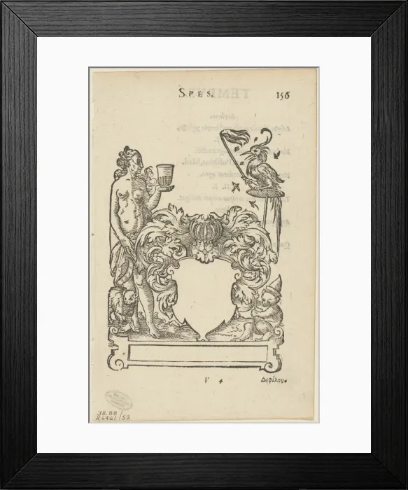 Framed Print : Emblem with Blank Heraldic Shield, folio 156 from the Anthologia Gnomonica, 1579... 1937. Creators: Jost Ammon, Max Geisberg, Sigmund Feyerabend, Henri Estienne Framed Print : Emblem with Blank Heraldic Shield, folio 156 from the Anthologia Gnomonica, 1579... 1937. Creators: Jost Ammon, Max Geisberg, Sigmund Feyerabend, Henri Estienne