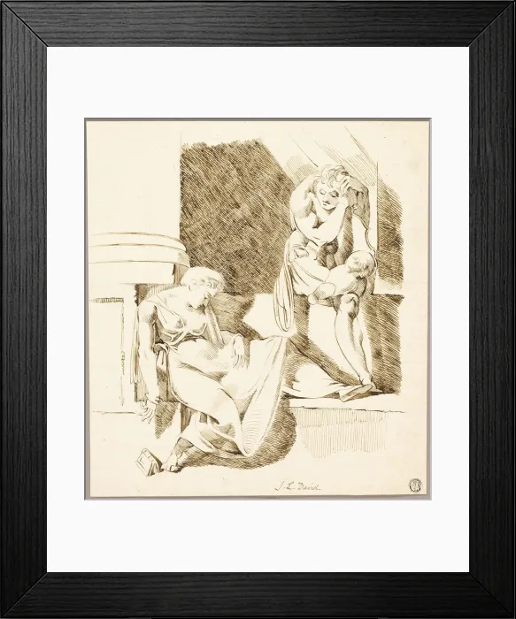 Framed Print : Seated Troubadour Looking at Woman Asleep on Ledge, n. d. Creator: Unknown Framed Print : Seated Troubadour Looking at Woman Asleep on Ledge, n. d. Creator: Unknown
