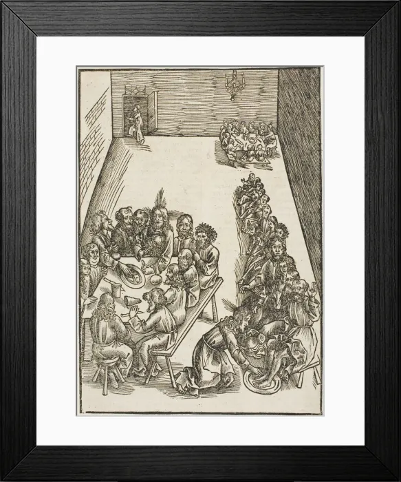 Framed Print : The Last Supper and Christ Washing the Feet of His Disciples, plate nine from Passio... c.1503. Creators: Urs Graf, Johann Knobloch Framed Print : The Last Supper and Christ Washing the Feet of His Disciples, plate nine from Passio... c.1503. Creators: Urs Graf, Johann Knobloch