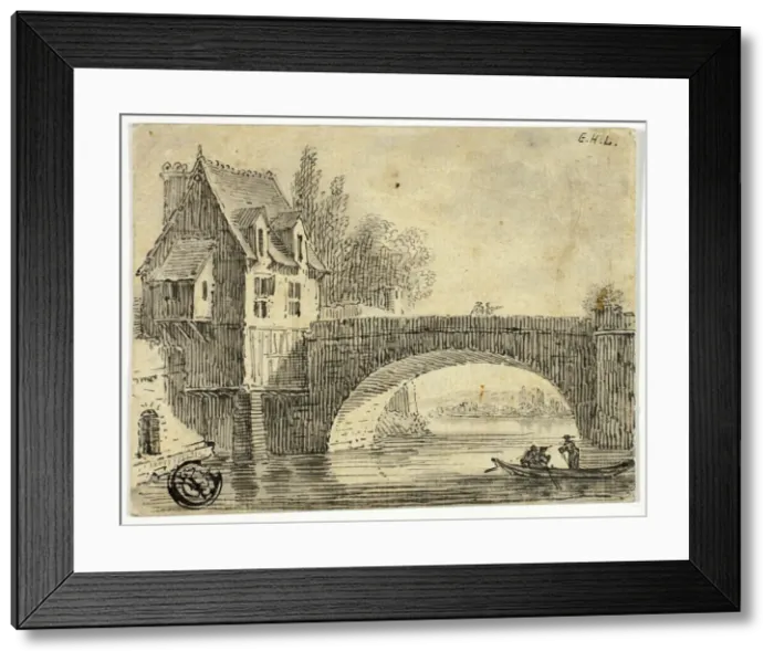 Framed Print : Bridge with House, n. d. Creator: Unknown Framed Print : Bridge with House, n. d. Creator: Unknown
