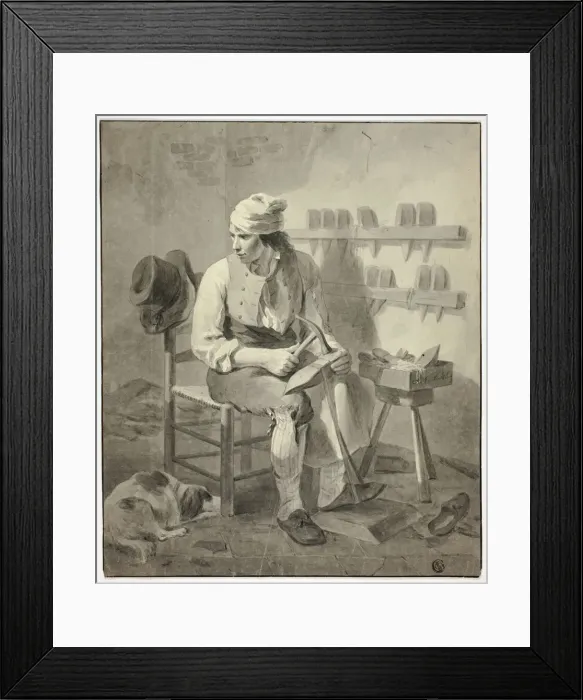 Framed Print : The Cobbler, 19th century. Creators: Unknown, A. Faslin[k]