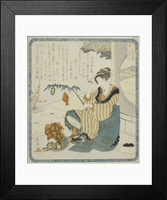 Framed Print : A Woman as Ebisu, from the series Seven Women as the Gods of Good Fortune for the... c. 1820. Creator: Katsukawa Shuntei