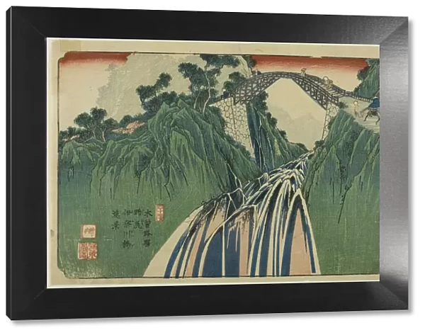 No. 41: Distant View of the Ina River Bridge at Nojiri (Yonjuichi: Noriji Inagawabas... c. 1835  /  36. Creator: Ikeda Eisen)
