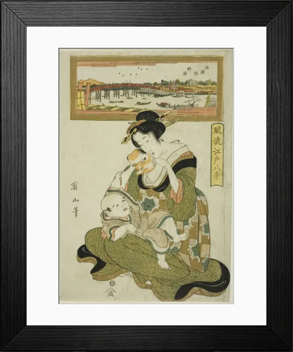 Framed Print : Enjoying the Evening Cool at Ryogoku Bridge (Ryogokubashi noryo), from the... early 19th century. Creator: Kikugawa Eizan Framed Print : Enjoying the Evening Cool at Ryogoku Bridge (Ryogokubashi noryo), from the... early 19th century. Creator: Kikugawa Eizan