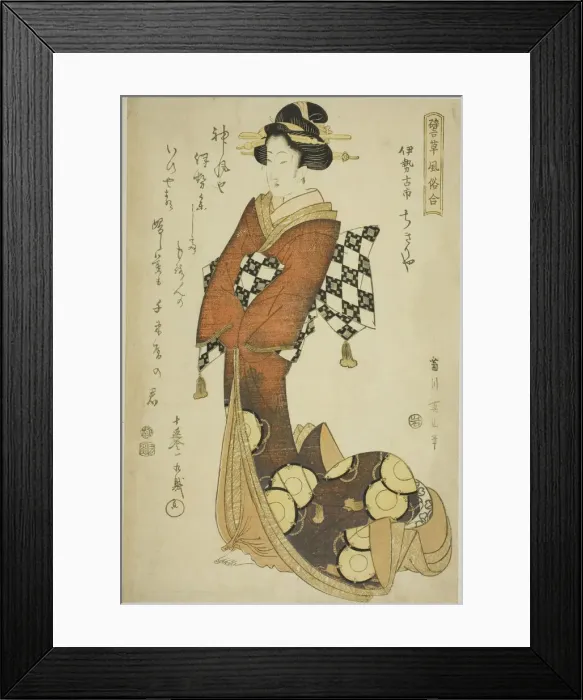 Framed Print : Courtesan of the Chikiriya in Furuichi, Ise Province, from the series Comparison of... c. 1814. Creator: Kikukawa Eizan