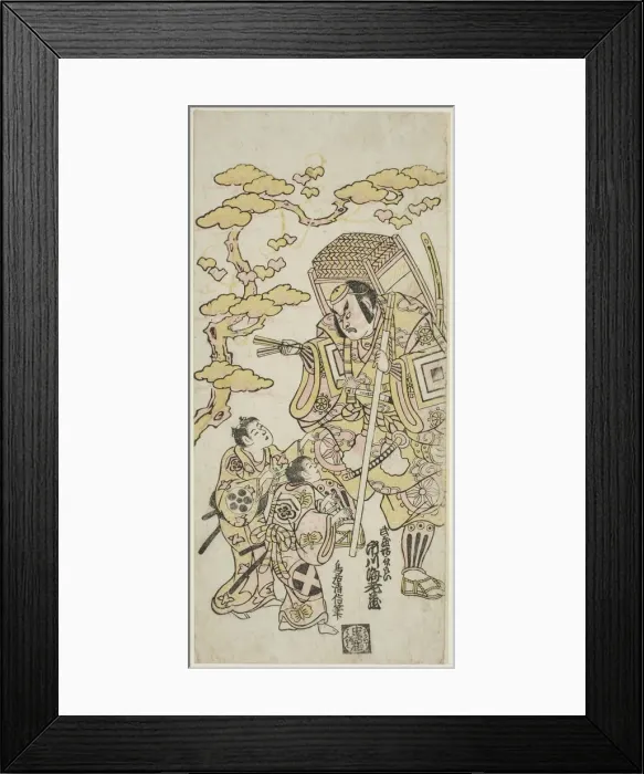 Framed Print : The Actors Ichikawa Ebizo II as Musashibo Benkei, Sakata Shintaro (?) as Soga no Goro, and... 1744. Creator: Torii Kiyonobu II Framed Print : The Actors Ichikawa Ebizo II as Musashibo Benkei, Sakata Shintaro (?) as Soga no Goro, and... 1744. Creator: Torii Kiyonobu II