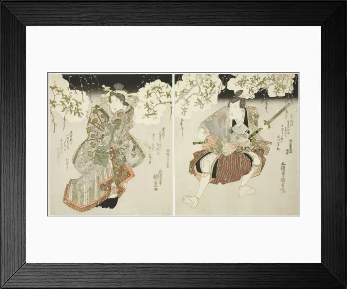 Framed Print : The actors Onoe Kikugoro III (R) as Nagoya Sanza and Iwai Kumesaburo II (L) as the courtes... 1827. Creator: Utagawa Kunisada Framed Print : The actors Onoe Kikugoro III (R) as Nagoya Sanza and Iwai Kumesaburo II (L) as the courtes... 1827. Creator: Utagawa Kunisada