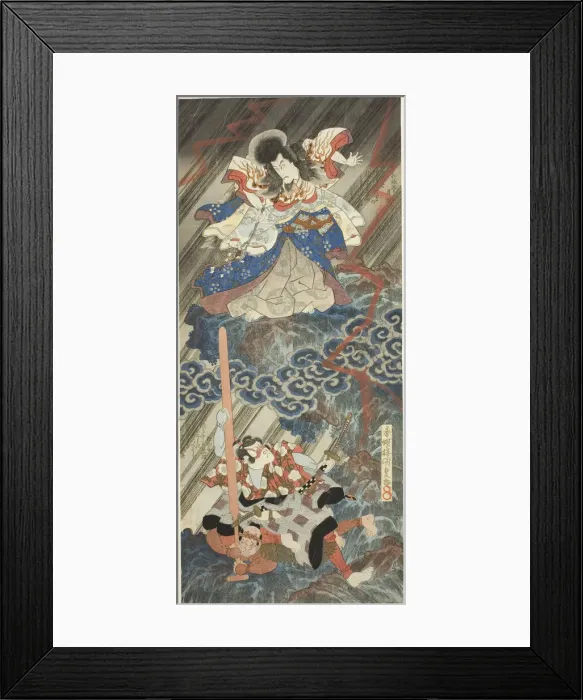 Framed Print : The actors Ichikawa Danjuro VII as Kan Shojo (Sugawara Michizane) and Segawa Kikunojo V as... 1832. Creator: Utagawa Kunisada Framed Print : The actors Ichikawa Danjuro VII as Kan Shojo (Sugawara Michizane) and Segawa Kikunojo V as... 1832. Creator: Utagawa Kunisada