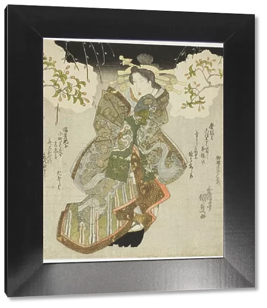 The actor Iwai Kumesaburo II as the courtesan Katsuragi in the play 'Oichiza Soga no Shima... 1827. Creator: Utagawa Kunisada
