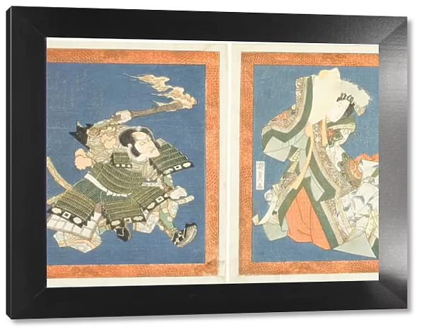 Bando Mitsugoro III as Minamoto no Yorimasa (right), Segawa Kikunojo V as Ayame no... c. 1822. Creator: Utagawa Kunisada