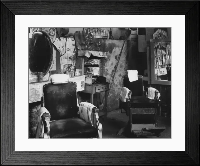 Framed Print : Negro barber shop, Atlanta, Georgia, 1936. Creator: Walker Evans Framed Print : Negro barber shop, Atlanta, Georgia, 1936. Creator: Walker Evans