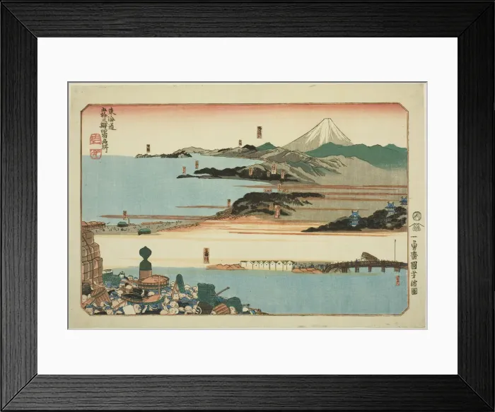Framed Print : Nihonbashi, Shinagawa, Kawasaki, and Kanagawa, from the series Famous Places on the... c. 1830 / 35. Creator: Utagawa Kuniyoshi Framed Print : Nihonbashi, Shinagawa, Kawasaki, and Kanagawa, from the series Famous Places on the... c. 1830 / 35. Creator: Utagawa Kuniyoshi