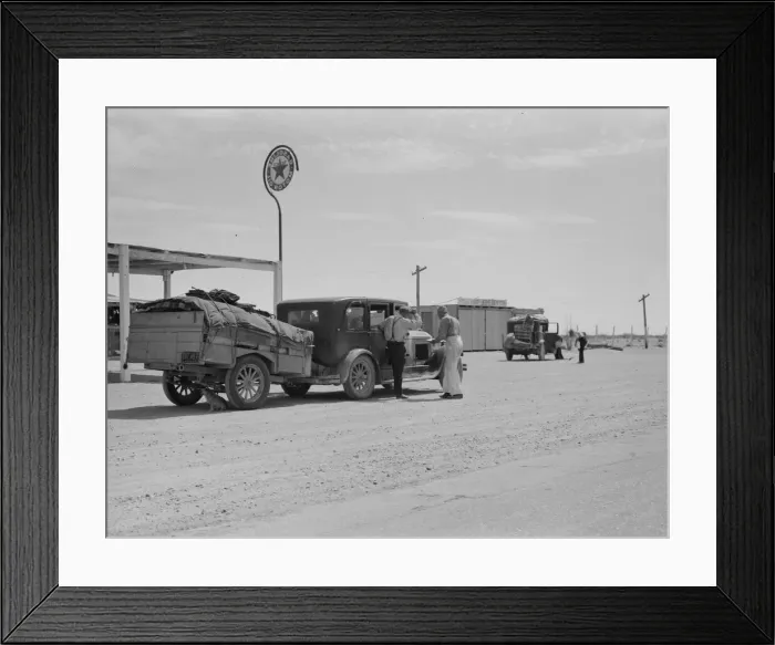 Framed Print : [Untitled, possibly related to: Family of nine from near Fort Smith, Arkansas], 1937. Creator: Dorothea Lange
