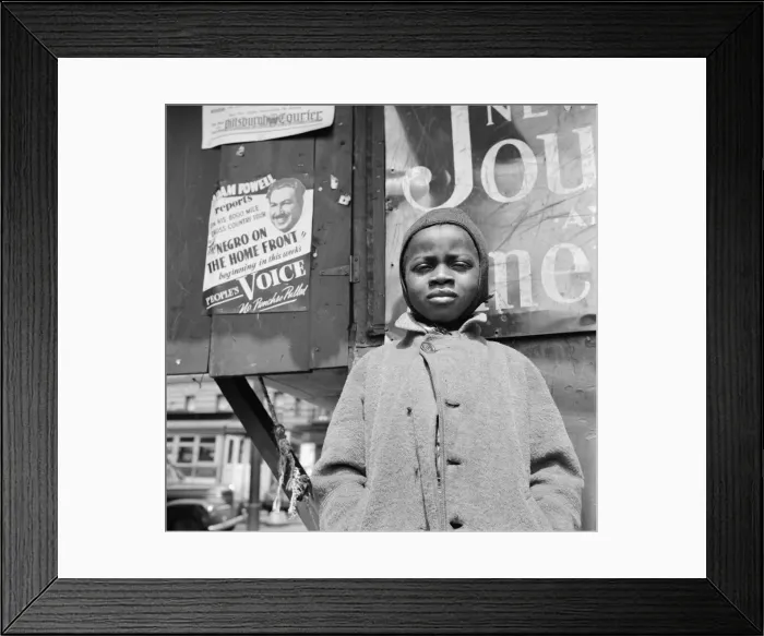 Framed Print : A Harlem newsboy, New York, 1943. Creator: Gordon Parks Framed Print : A Harlem newsboy, New York, 1943. Creator: Gordon Parks
