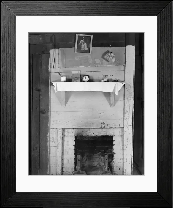 Framed Print : Fireplace in bedroom of Floyd Burroughs cabin, Hale County, Alabama, 1936. Creator: Walker Evans Framed Print : Fireplace in bedroom of Floyd Burroughs cabin, Hale County, Alabama, 1936. Creator: Walker Evans
