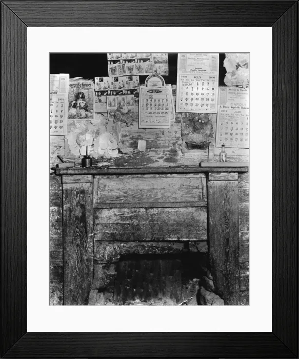 Framed Print : Fireplace in Frank Tengles home, Hale County, Alabama, 1936. Creator: Walker Evans Framed Print : Fireplace in Frank Tengles home, Hale County, Alabama, 1936. Creator: Walker Evans