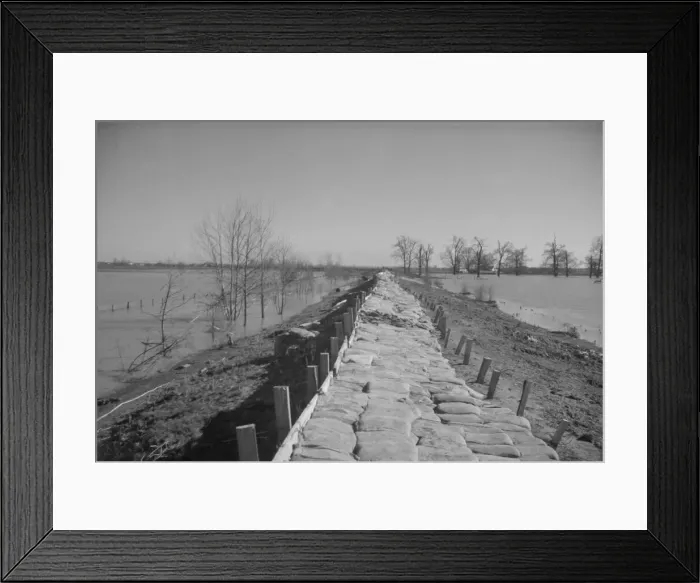 Framed Print : The Bessie Levee augmented with sand bags, near Tiptonville, Tennessee, 1937. Creator: Walker Evans Framed Print : The Bessie Levee augmented with sand bags, near Tiptonville, Tennessee, 1937. Creator: Walker Evans