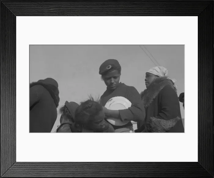 Framed Print : Possibly: Negroes in the lineup for food at mealtime in the camp... Forrest City, Arkansas, 1937. Creator: Walker Evans Framed Print : Possibly: Negroes in the lineup for food at mealtime in the camp... Forrest City, Arkansas, 1937. Creator: Walker Evans