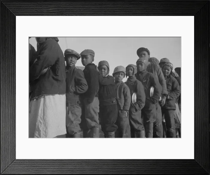 Framed Print : Possibly: Negroes in the lineup for food at the flood refugee camp, Forrest City, Arkansas, 1937. Creator: Walker Evans Framed Print : Possibly: Negroes in the lineup for food at the flood refugee camp, Forrest City, Arkansas, 1937. Creator: Walker Evans