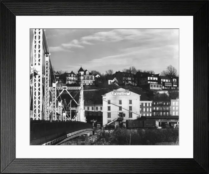 Framed Print : Bridge and houses in Phillipsburg, New Jersey; seen from Easton, Pennsylvania, 1935. Creator: Walker Evans Framed Print : Bridge and houses in Phillipsburg, New Jersey; seen from Easton, Pennsylvania, 1935. Creator: Walker Evans