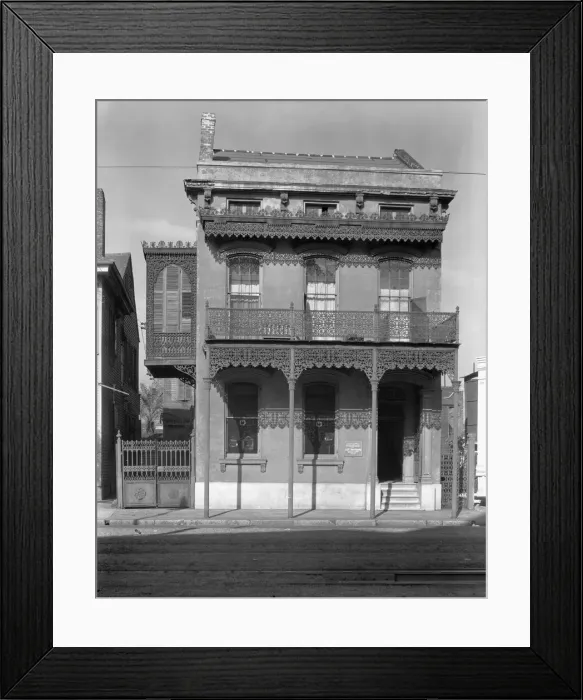 Framed Print : New Orleans architecture - Cast iron grillwork... Lee Circle... Saint Charles Avenue, Louisiana, 1936. Creator: Walker Evans Framed Print : New Orleans architecture - Cast iron grillwork... Lee Circle... Saint Charles Avenue, Louisiana, 1936. Creator: Walker Evans