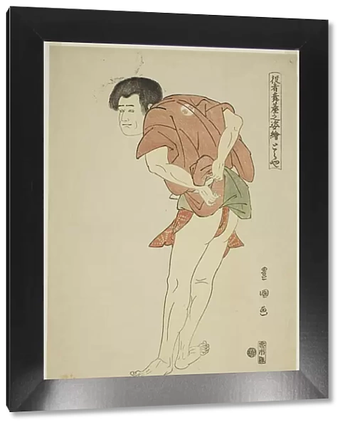 Toraya: Arashi Ryuzo II as the monk Tojibo in the play 'Hatsu Akebono Kaomise Soga, 'from... 1794. Creator: Utagawa Toyokuni I