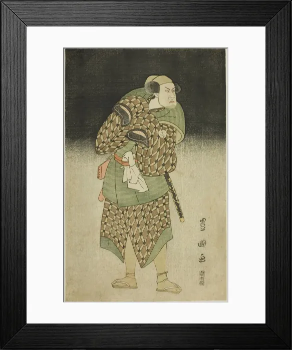 Framed Print : The actor Kataoka Nizaemon VII as Iyo no Taro disguised as Bantaro in the play Seiwa Nida... 1796. Creator: Utagawa Toyokuni I