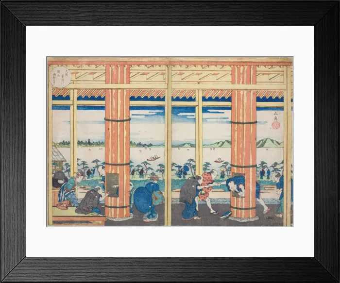 Framed Print : The Rain Shelter at Nii Hill by the Aji River, Osaka (Osaka Ajigawa Niiyama amayadori)... c. 1834. Creator: Gakutei Framed Print : The Rain Shelter at Nii Hill by the Aji River, Osaka (Osaka Ajigawa Niiyama amayadori)... c. 1834. Creator: Gakutei