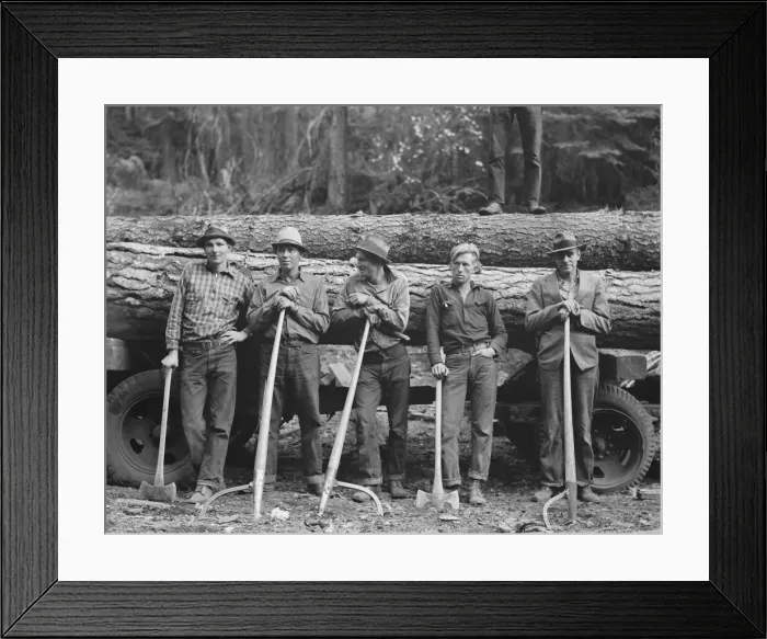 Framed Print : Five Idaho farmers, members of Ola self-help sawmill co-op... Gem County, Idaho, 1939. Creator: Dorothea Lange Framed Print : Five Idaho farmers, members of Ola self-help sawmill co-op... Gem County, Idaho, 1939. Creator: Dorothea Lange