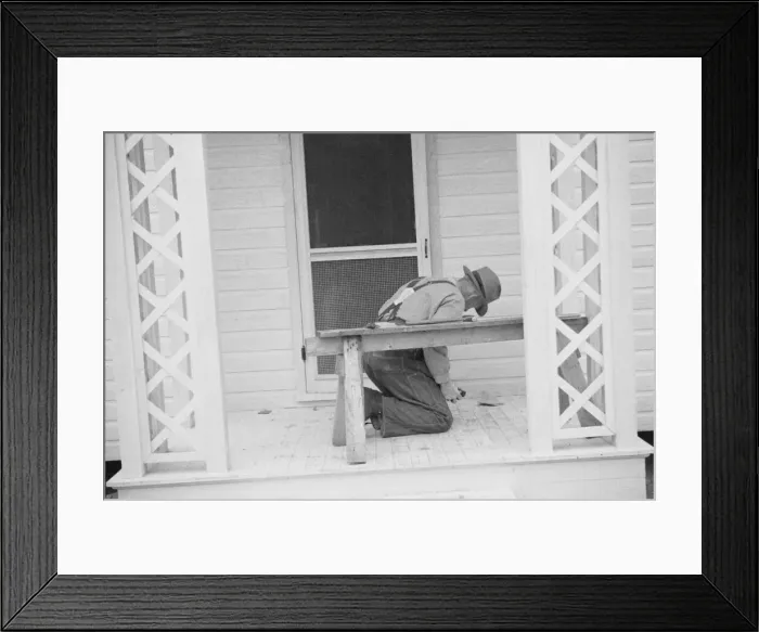 Framed Print : Possibly: Briar Patch Project, Carpenter at work, Eatonton, Georgia, 1936. Creator: Walker Evans Framed Print : Possibly: Briar Patch Project, Carpenter at work, Eatonton, Georgia, 1936. Creator: Walker Evans