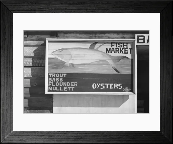Framed Print : Fish market sign, Beaufort, South Carolina, 1936. Creator: Walker Evans Framed Print : Fish market sign, Beaufort, South Carolina, 1936. Creator: Walker Evans