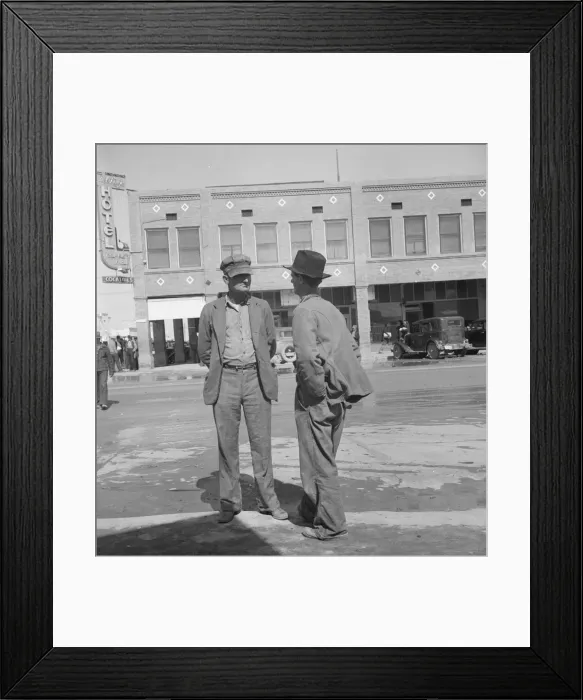 Framed Print : Idle pea pickers discuss prospects for work, Calipatria, Imperial Valley, CA, 1939. Creator: Dorothea Lange Framed Print : Idle pea pickers discuss prospects for work, Calipatria, Imperial Valley, CA, 1939. Creator: Dorothea Lange