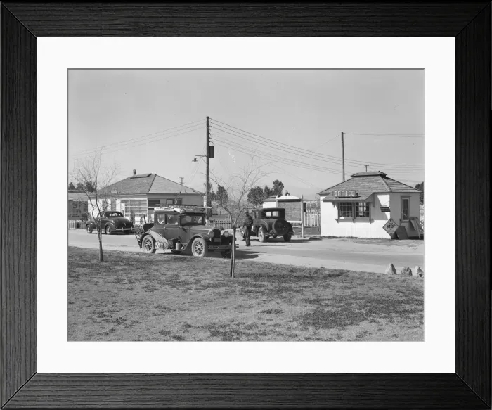 Framed Print : Entering FSA camp for migratory laborers at Indio, Coachella Valley, CA, 1939. Creator: Dorothea Lange Framed Print : Entering FSA camp for migratory laborers at Indio, Coachella Valley, CA, 1939. Creator: Dorothea Lange