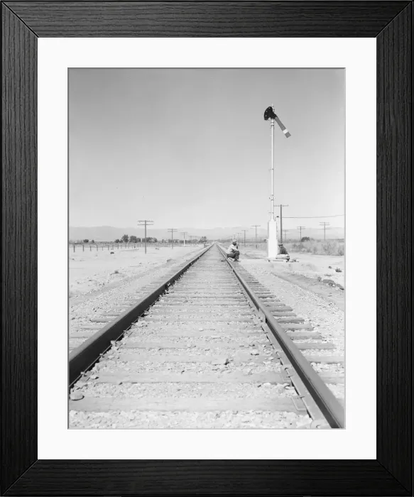 Framed Print : Looking east down the railroad track, near Calipatria, California, 1939. Creator: Dorothea Lange Framed Print : Looking east down the railroad track, near Calipatria, California, 1939. Creator: Dorothea Lange