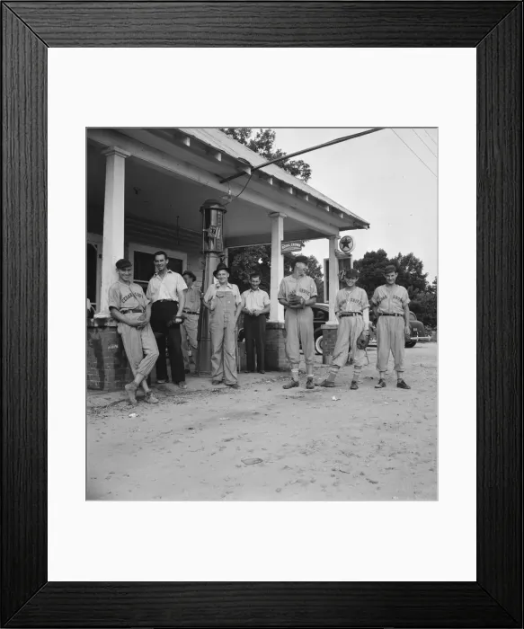 Framed Print : Rural filling stations become community centers, near Chapel Hill, North Carolina, 1939. Creator: Dorothea Lange Framed Print : Rural filling stations become community centers, near Chapel Hill, North Carolina, 1939. Creator: Dorothea Lange