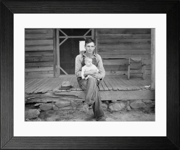 Framed Print : Mr. Whitfield, tobacco sharecropper with baby... North Carolina, Person County, 1939. Creator: Dorothea Lange