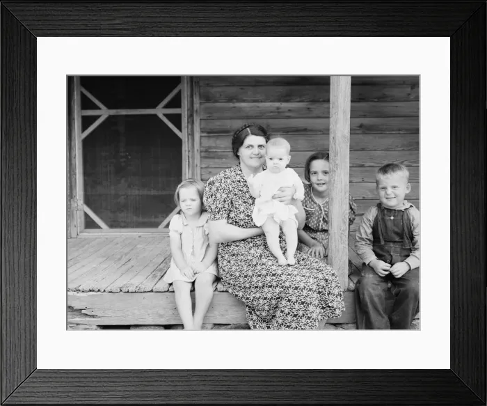 Framed Print : Wife and children of tobacco sharecropper on front... Person County, North Carolina, 1939 Creator: Dorothea Lange Framed Print : Wife and children of tobacco sharecropper on front... Person County, North Carolina, 1939 Creator: Dorothea Lange