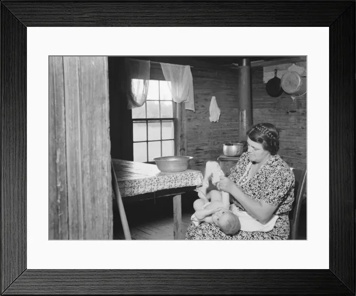 Framed Print : Wife of tobacco sharecropper bathing her baby... Person County, North Carolina, 1939. Creator: Dorothea Lange Framed Print : Wife of tobacco sharecropper bathing her baby... Person County, North Carolina, 1939. Creator: Dorothea Lange