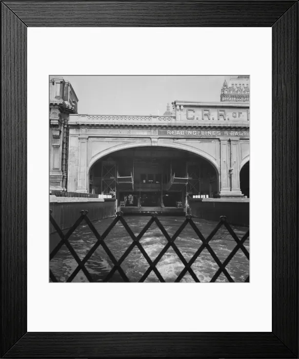 Framed Print : Ferry slip seen from ferry which transports passengers across the Hudson... New York City, 1939. Creator: Dorothea Lange Framed Print : Ferry slip seen from ferry which transports passengers across the Hudson... New York City, 1939. Creator: Dorothea Lange
